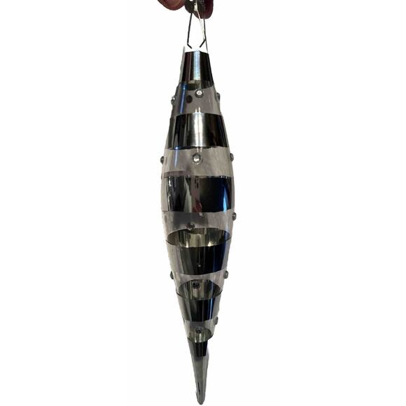 Vintage Antique Hand Blown Glass Fluted Christmas Ornament Clear W/ Silver 10" - Picture 1 of 5